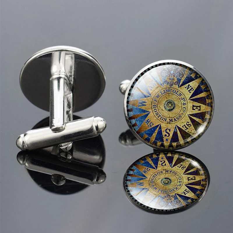 Vintage Compass Picture Print Cufflinks Men Fashion Wedding Cufflinks Suit Cuff Link Accessories Gift for Him (not real compass) W250606