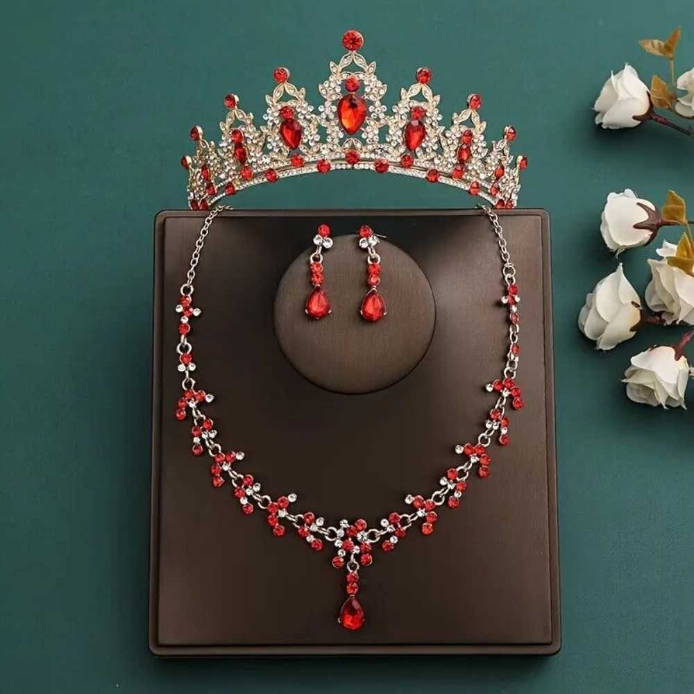 3pcs/set Crystal Bridal Tiara And Crown Earrings Necklace Jewelry Set For Women Princess Girls Jeweled Wedding Tiara For Bride Z250605