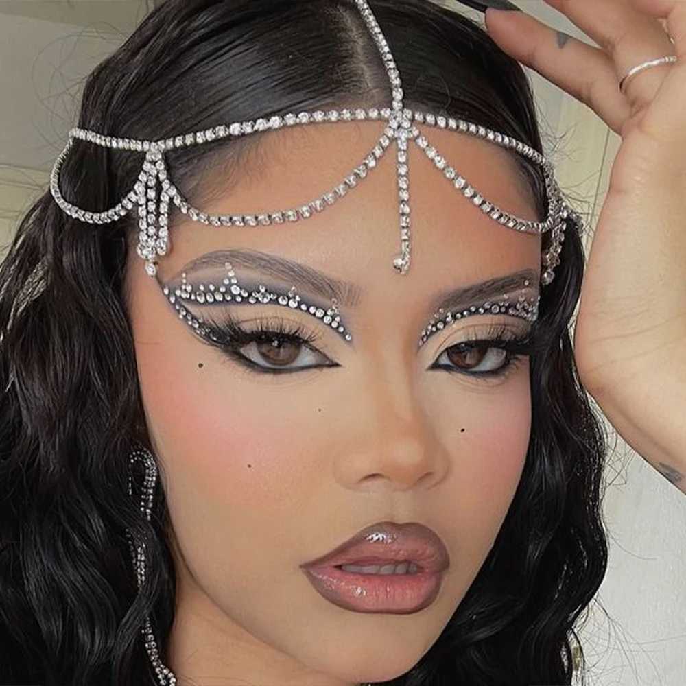 Indian Bridal Head Chain Luxury Bling Crystal Tassel Forehead Hair Jewelry Headband For Women Wedding Bride Headdress Z250605