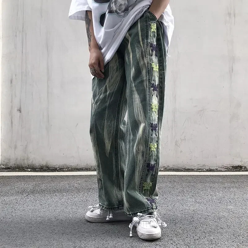Trousers Hip Hop Straight Mens Jeans Tie Dye Graphic Man Cow Pants Y2k Streetwear Baggy Korean Autumn Harajuku Summer 250605