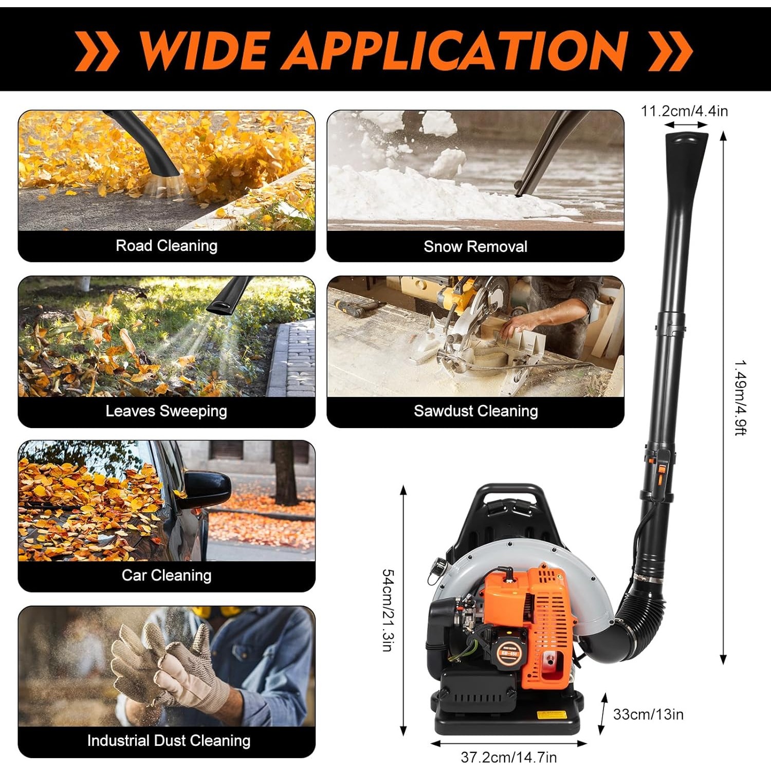65CC 2-Stroke Gas Backpack Leaf Blower, 665CFM High-Power Yard Blower, 2.7KW Portable Air Blaster for Lawn, Lightweight Landscaping Tool for Efficient