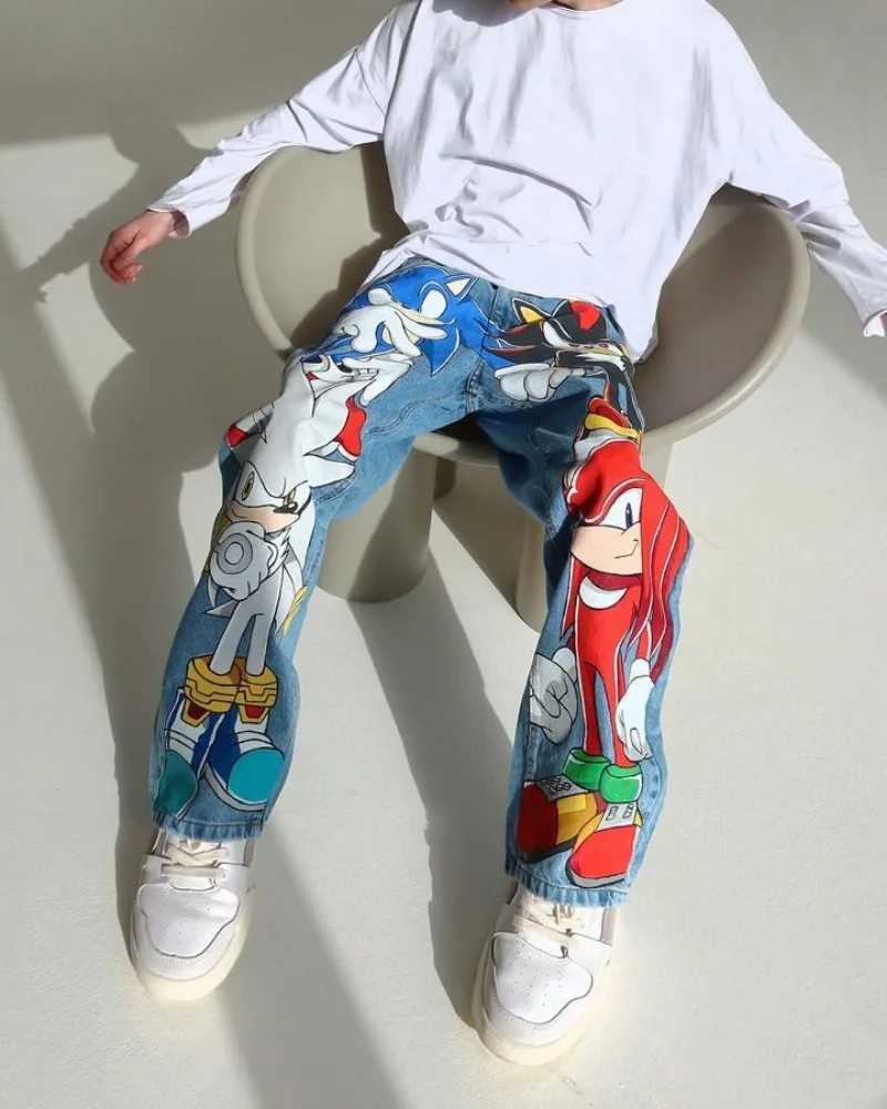 Harajuku Baggy Jeans Streetwear Hip Hop Rock Fashion Trends Anime Patterns Men Women Loose Straight Leg Wide Leg Casual Pants Z250605