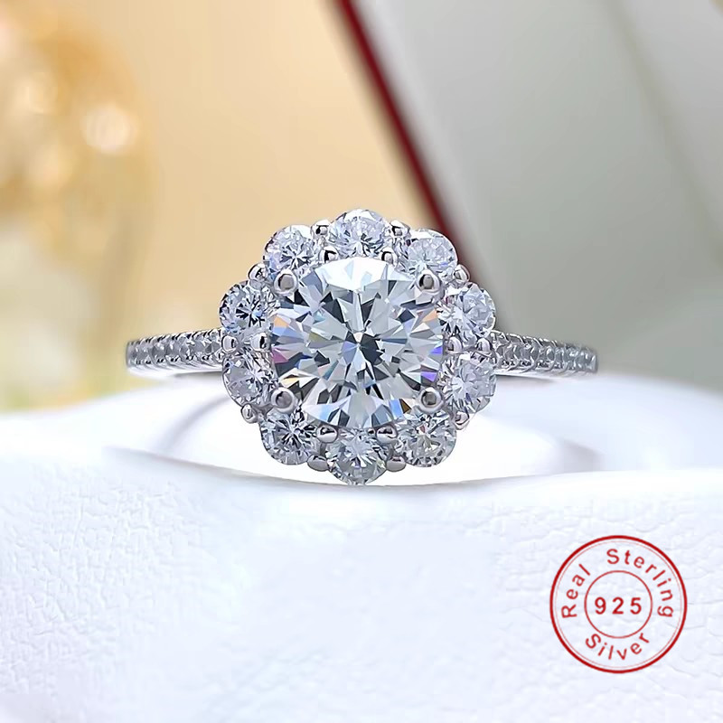 Choucong 1CT Round Cut Moissanite Diamond Sparkling Luxury Jewelry Soild 100% 925 Sterling Silver Party Eternity Women Engagement Flower Ring For Love