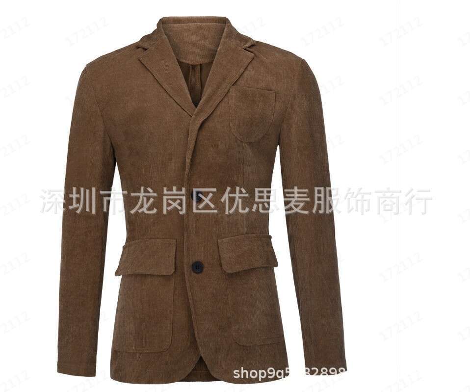 Spring And Autumn New Corduroy Suit Casual Notched Lapel Jacket Men's Solid Color Blazer B5