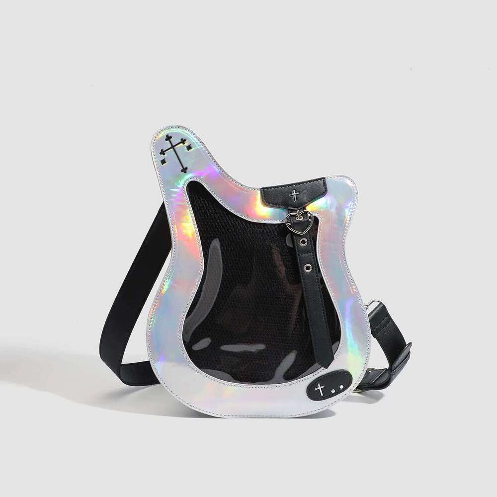 New Niche Design Y2k Ulzzang Ita One-Shoulder Crossbody Bag Girl Bass Guitar Laser Transparent Badge Itabag