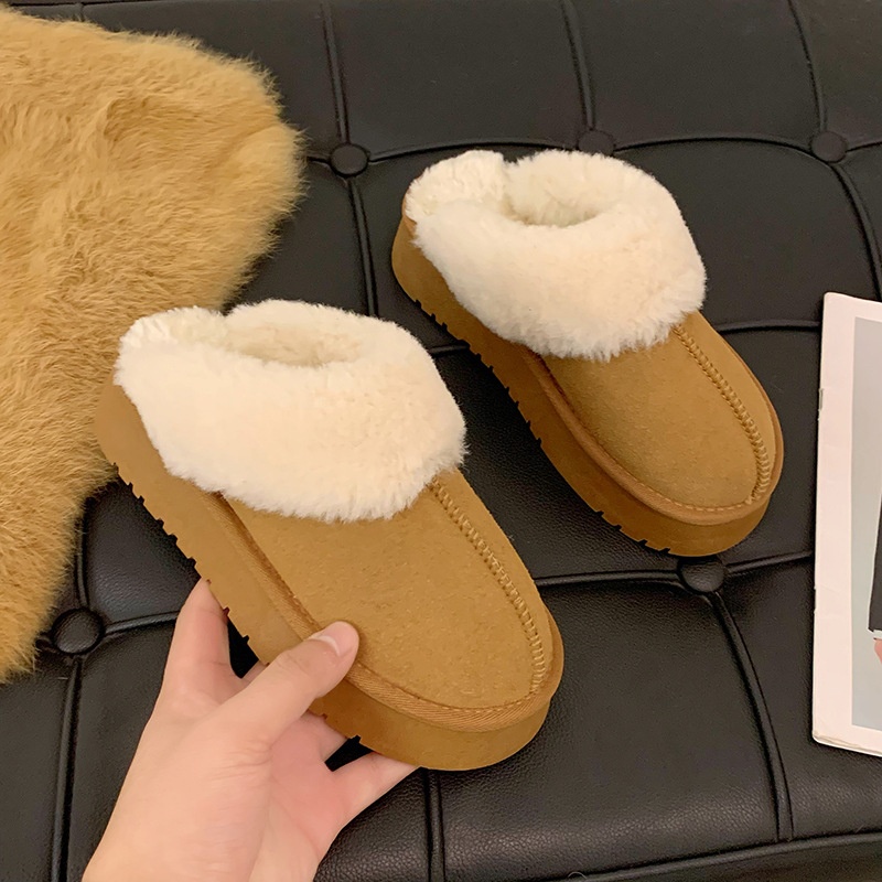 2025 free shipping autumn and winter new designer shoes women's fashionable khaki snow boots thick sole with velvet toe cotton slippers black bro