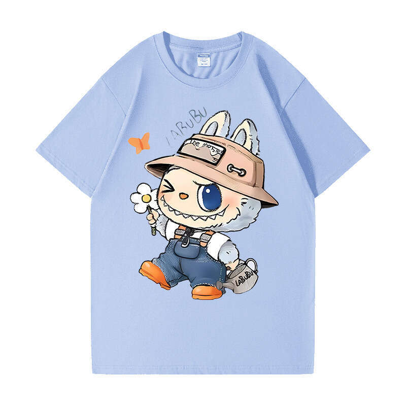 2025 New Labubu Shoulder Pure Cotton Short Sleeve Unisex Cartoon Anime Trendy T-Shirt Top labubus