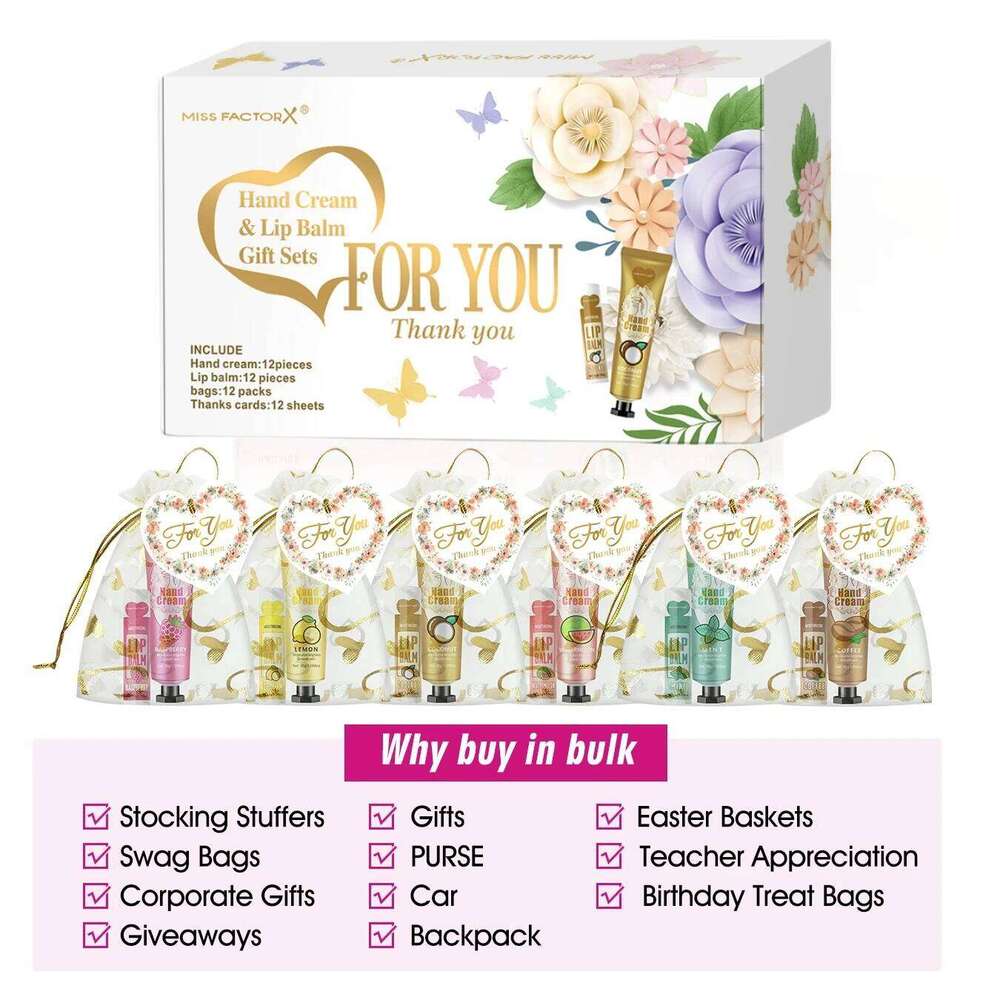 12 Hand cream lip balm set Friends Party Gift with love net bag and thank you card Holiday gift free shipping