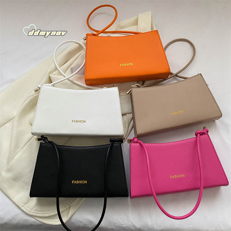 Unique French Style Candy Color Underarm for Women 2024 New Fashion Simple Shoulder Stylish Handbag Baguette Bag