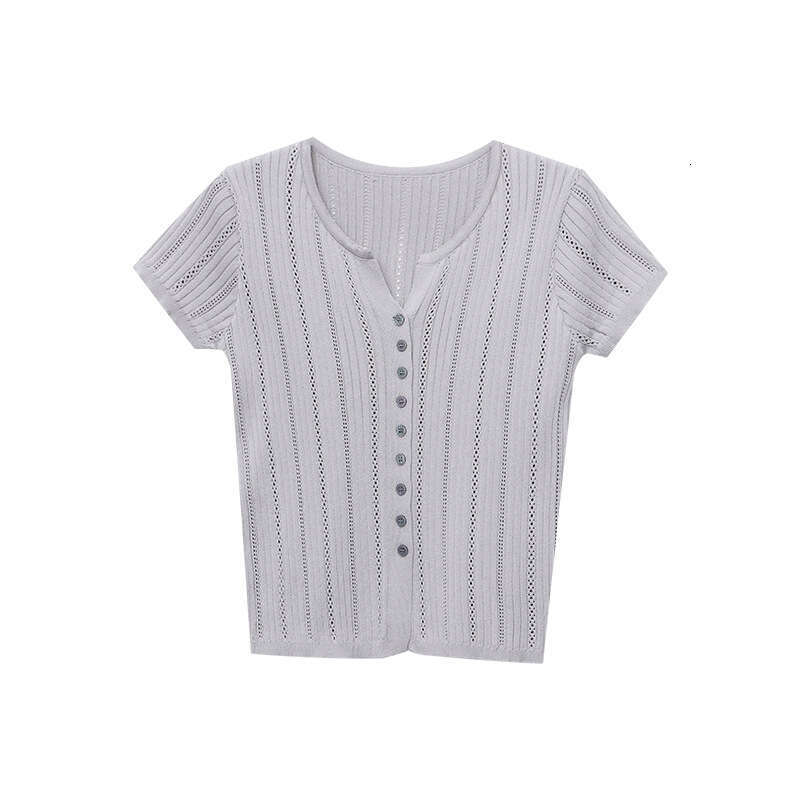 3Th Morning niche design French hollow V-neck slim fit short sleeved knitted cardigan ZY2886