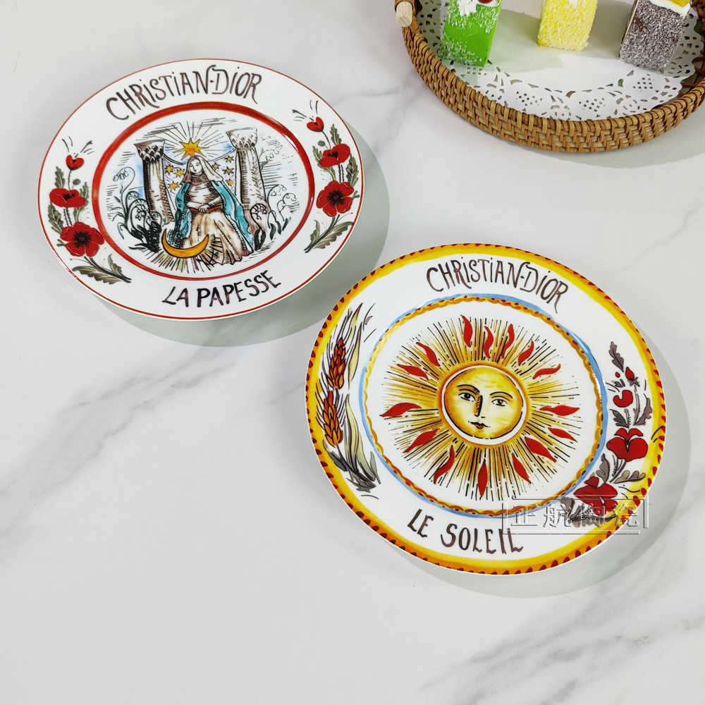 D Brand High-end Exquisite Bone China Western Dinner Plate Sun Moon Star 8inch Flat Plate Steak Salad Ceramic 4-piece Set S2566