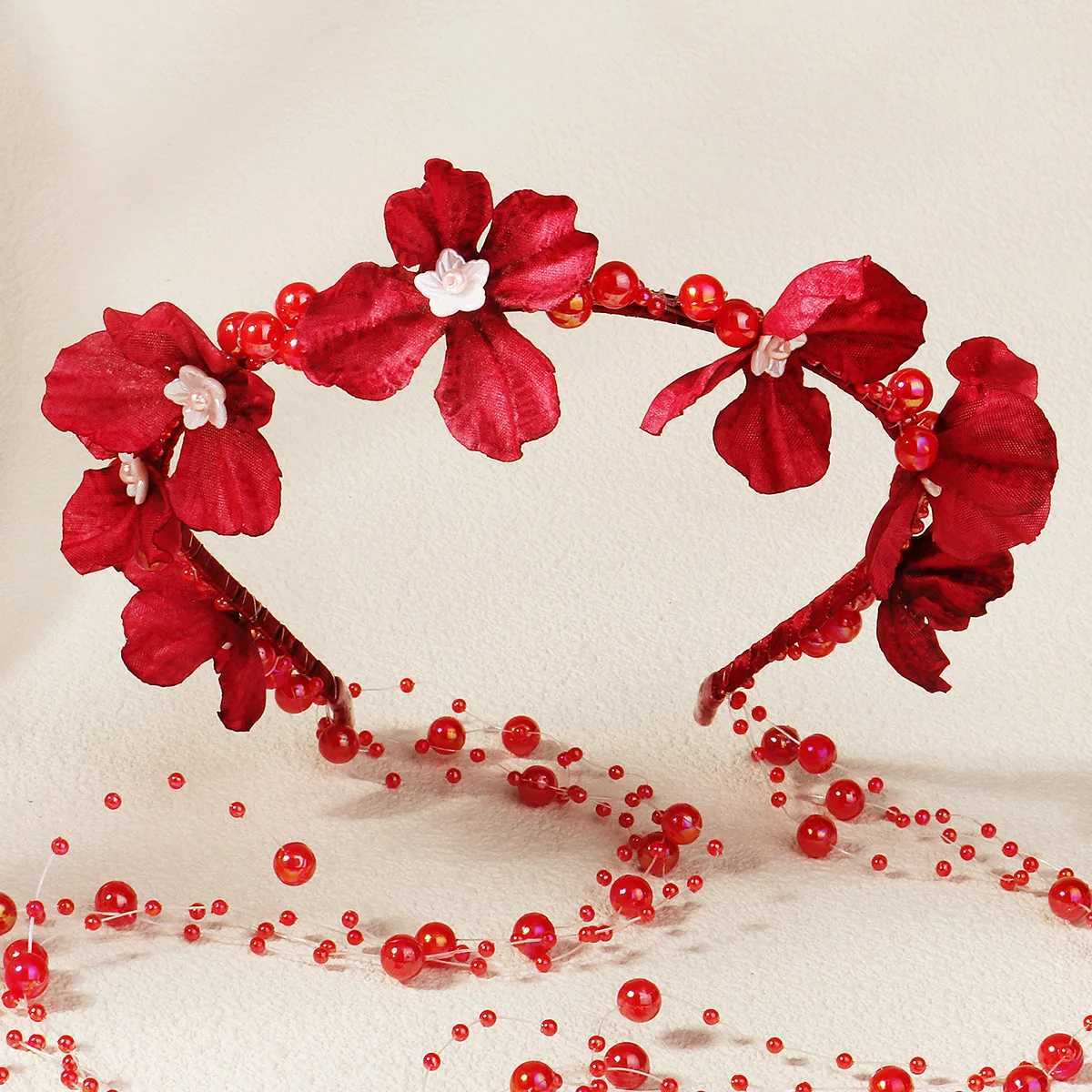 Bride Wedding White Flower Crowns Elegant Floral Headbands with Long Tassel Pearls Pendant Hair Jewelry Women Party Hairbands Z250605