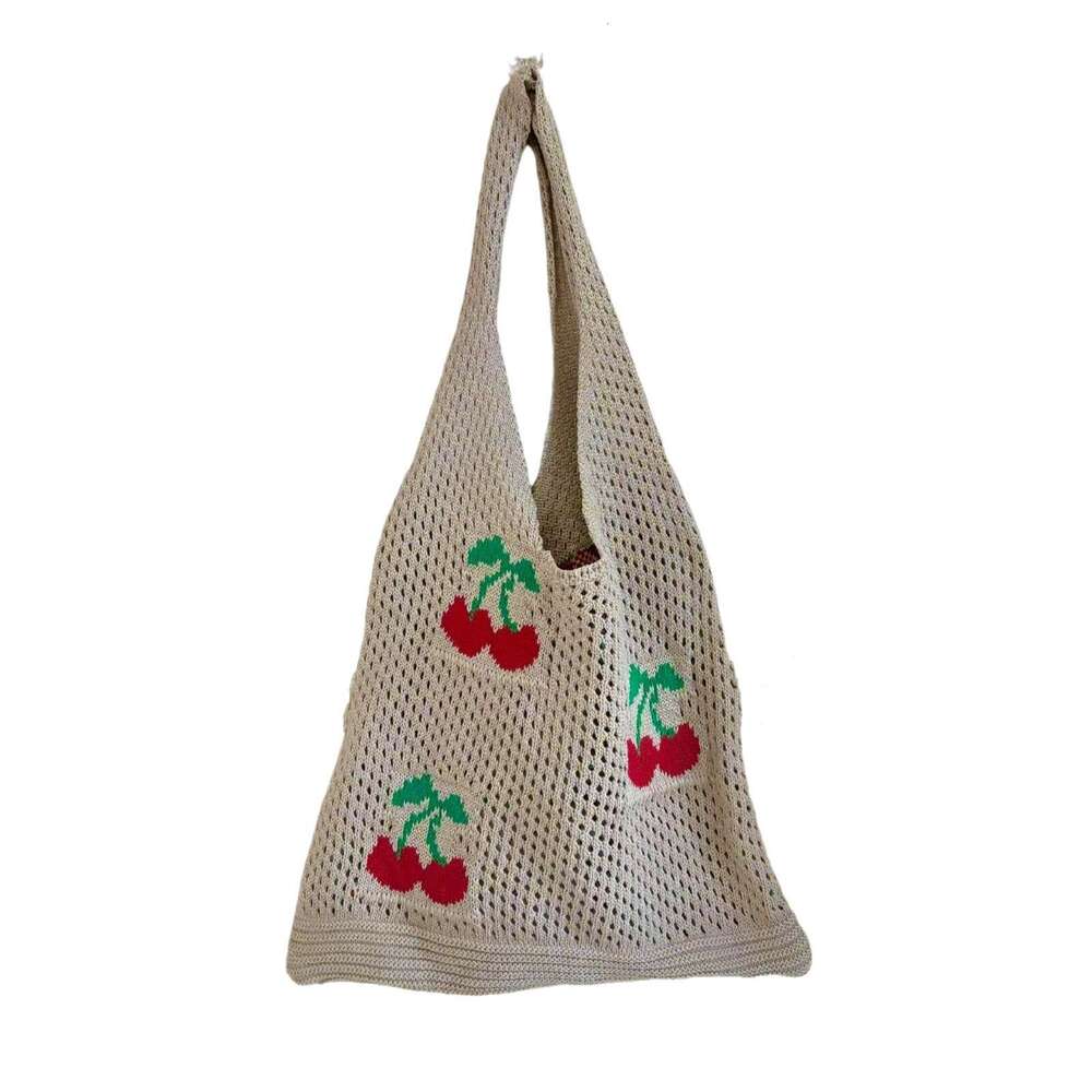 New INS Style Knitted Woven Large Capacity Tote Cherry Shoulder Bag B5