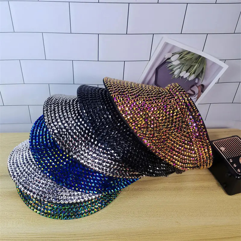 Female spring and summer boutique rhinestones color personality shade sunscreen breathable empty top hat female 250603