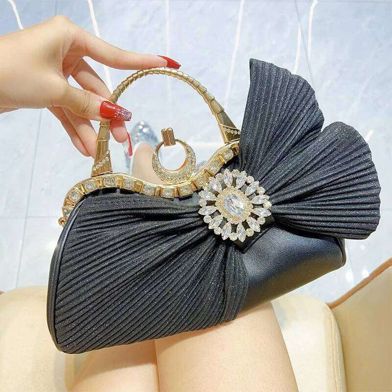 Ladies New Shiny Dia Handmade Bow Evening Designer Wedding Party Handbag French Girl Elegant Clutch Bag