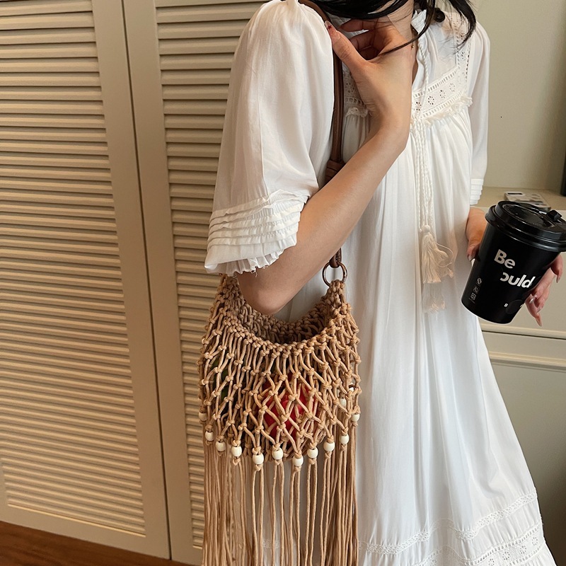 designer bag Fashion Cotton Thread Bag Handmade Tassel Woven Tassel Bag Single Shoulder Crossbody Women's Bag Fresh Style Phone Crossbody Bag
