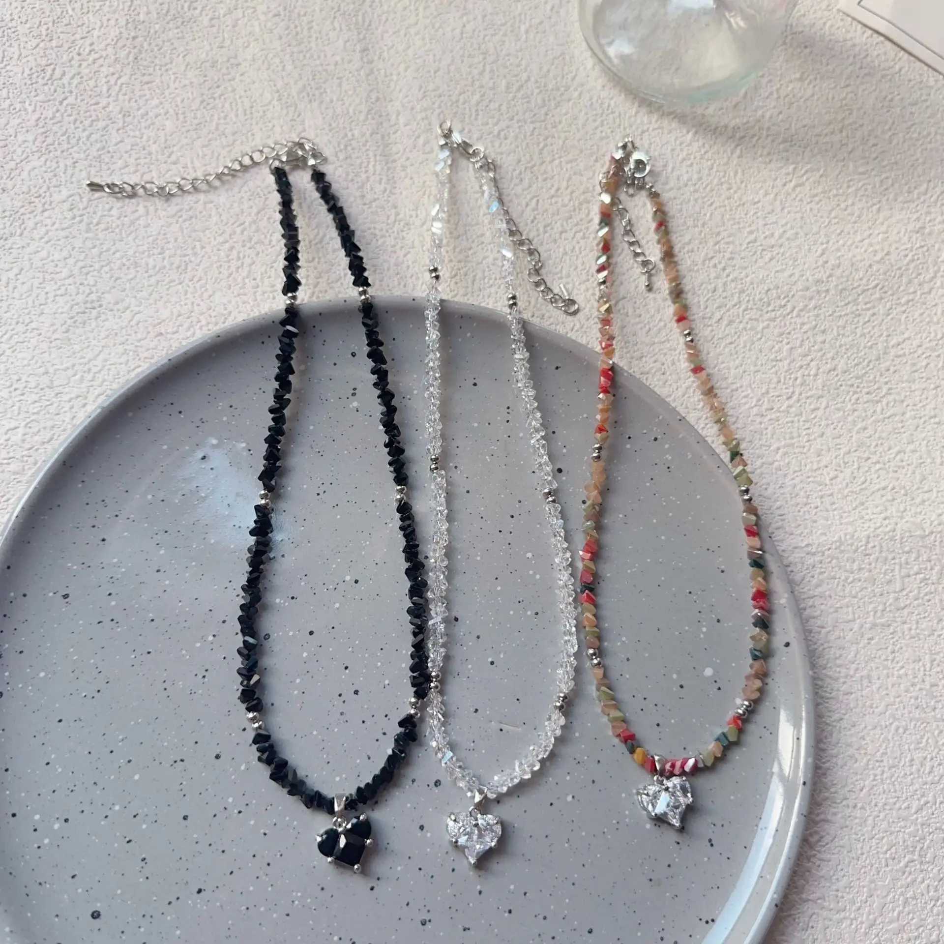 Vintage Zircon Crystal Heart Pendant Geometric Baroque Transparent Crystal Chain Necklace for Women Choker Party Jewelry N478 Y250605