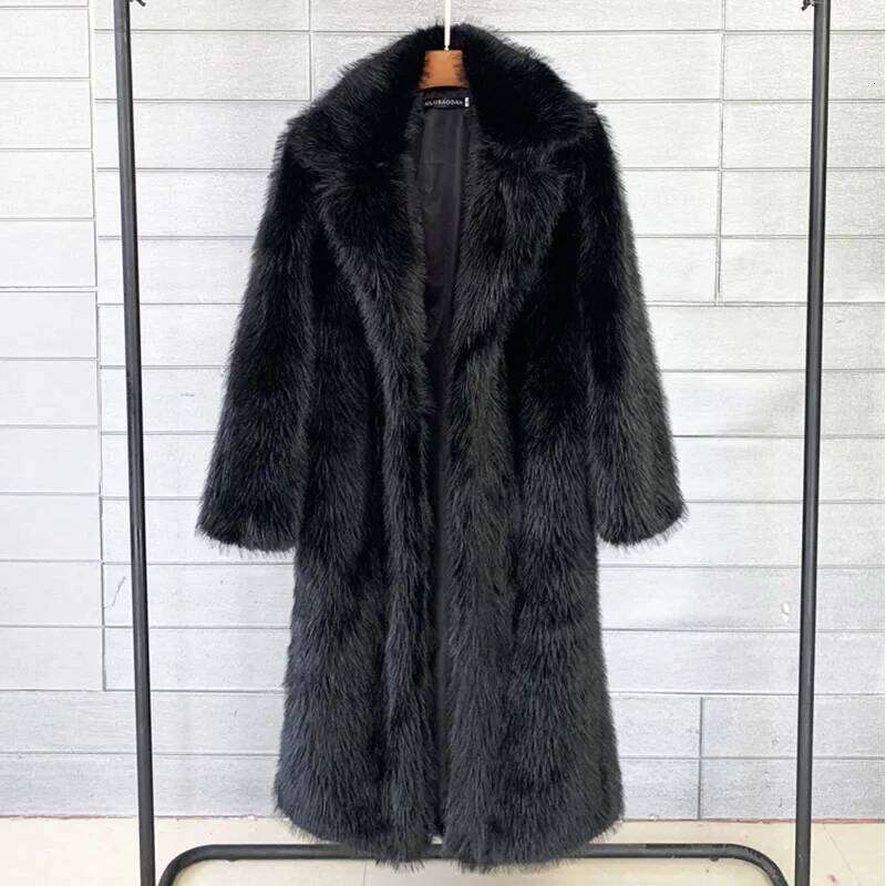 White Long Faux Fur Women Autumn Winter Large Jacket Overcoat Turn Down Collar Pockets Thick Coat Warm Jackets Maxi Coats luanyun