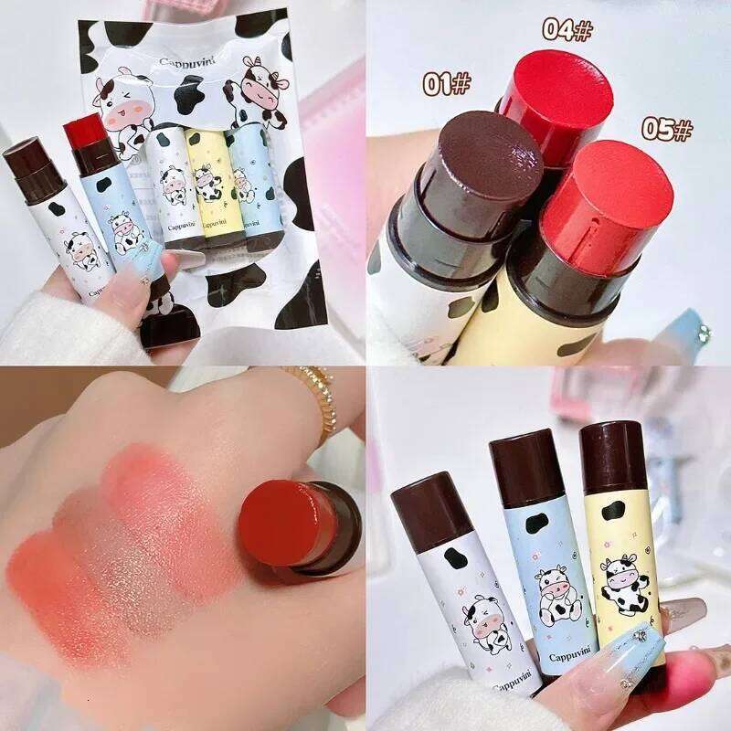 free shipping Baby Cow Lip Balm Set Moisture Tinted Lipstick Long-Lasting Moisturizing Nutritious Lip Pomade Red Tint Lipgloss Fruity Lip Care