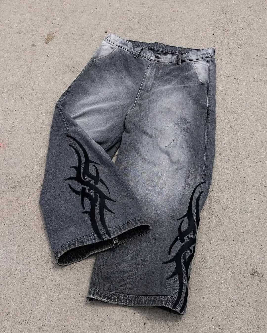 2K American Harajuku Washed Old Loose Casual Jeans Versatile Fashion Goth Wide Leg Jeans 2025 New Hip Hop Personalized Pants Z250605