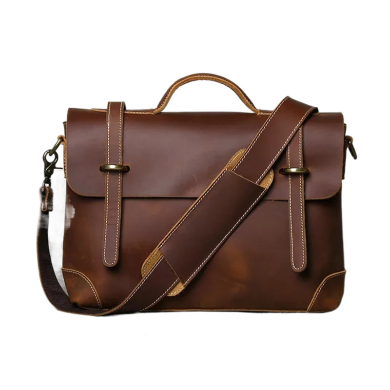 New Free Shipping Designer Bag Retro Mens Handbag Top Layer Cowhide Briefcase Crazy Horse Leather Messenger Shoulder Large Capacity Computer Bag