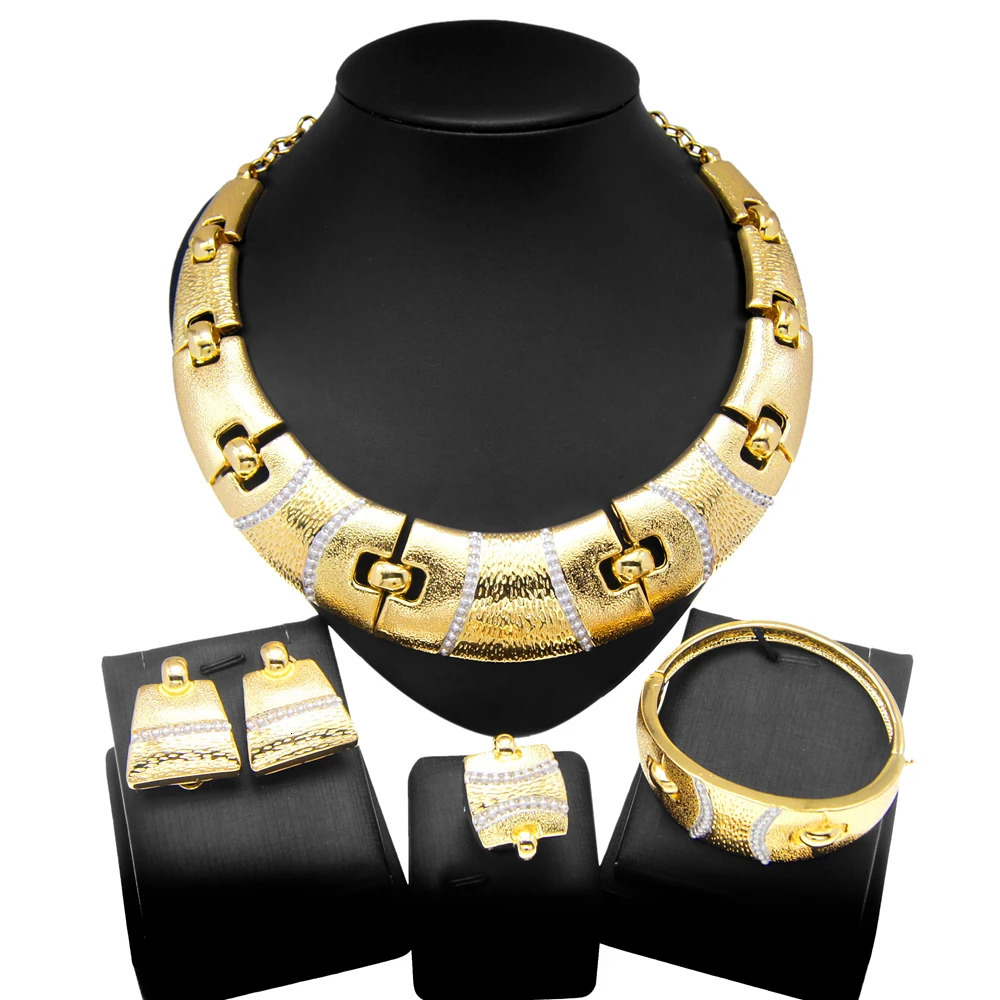 est Italian Gold Plated Jewelry Set Dubai Gold Colou High Quality Ladies Necklace Banquet Wedding Jewelry 250530