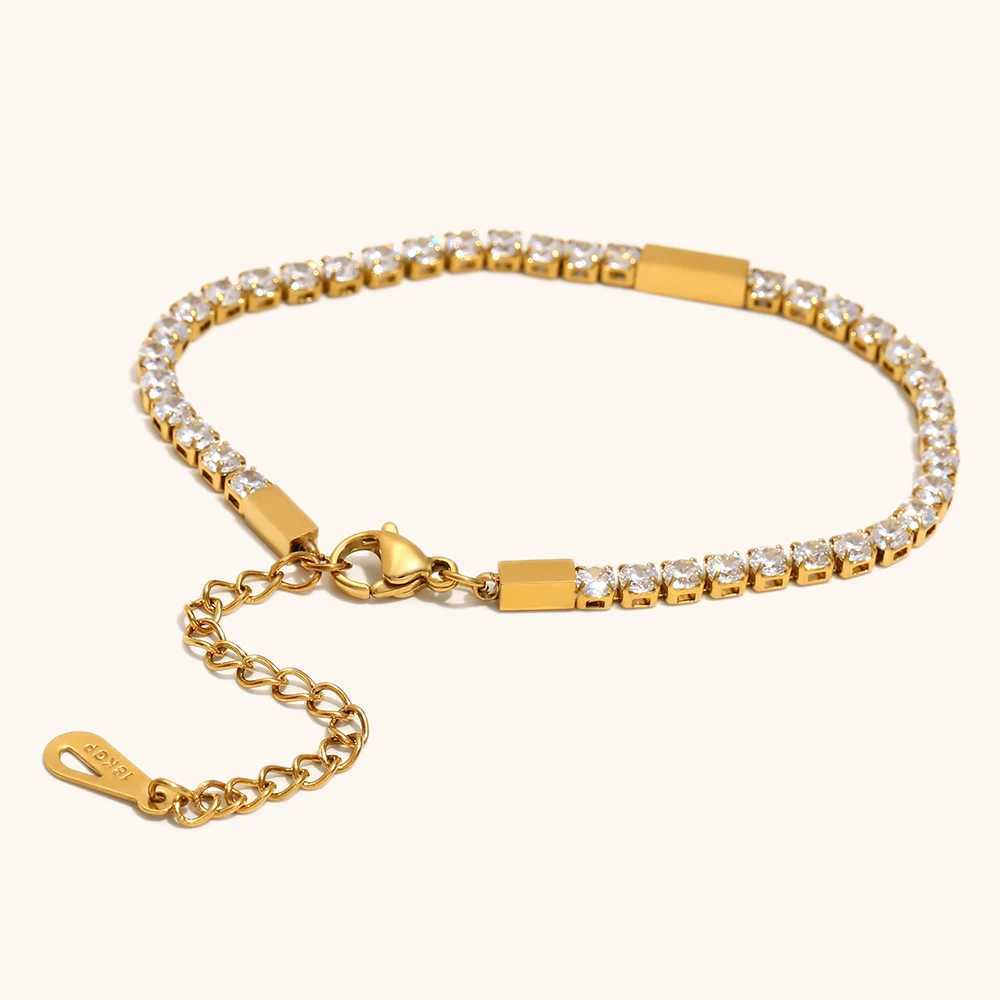 The.Muses Shiny Luxury 3MM Cubic Zirconia Chain Stainless Steel Womens Bracelet Fashion Premium Jewelry Gift W250606