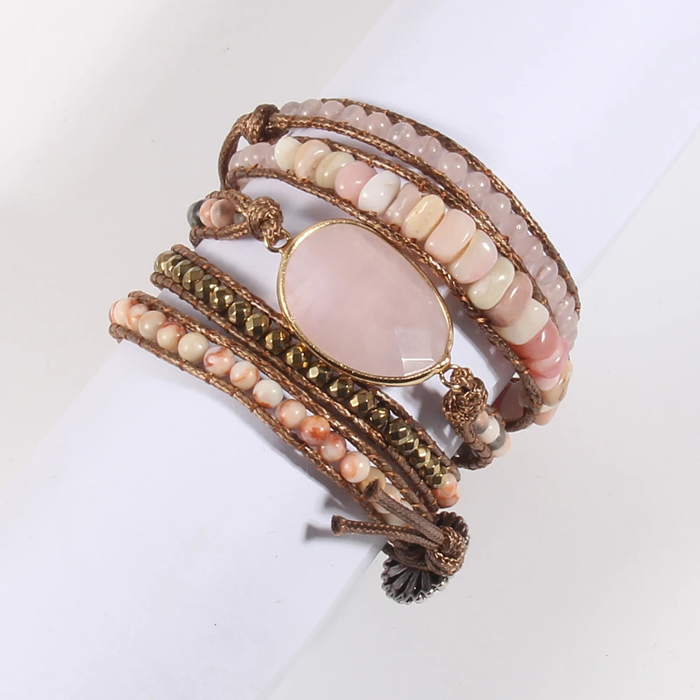 Fashion Handma Bohemian Jewelry Boho Bracelet Mixed Natural Stones Charm 5 Strands Wrap Bracelets Gift 250604