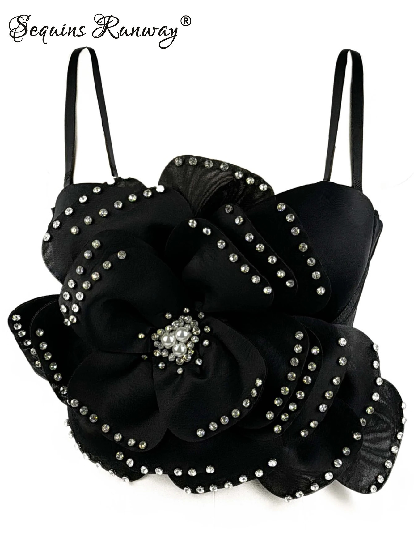 Sexy pink white flower corset crop top women clothing summer body cropped beading bra club party tops woman halter tank top 250530