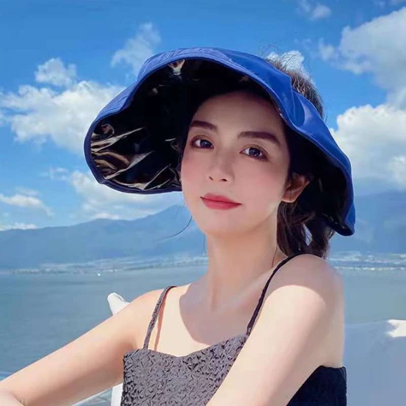 UPF50 Women Empty Top Sun Hat Foldable Headband Cap Korean Girl Large Brim Sunscreen Shell Cap Summer Beach UV Protection Visor 250603