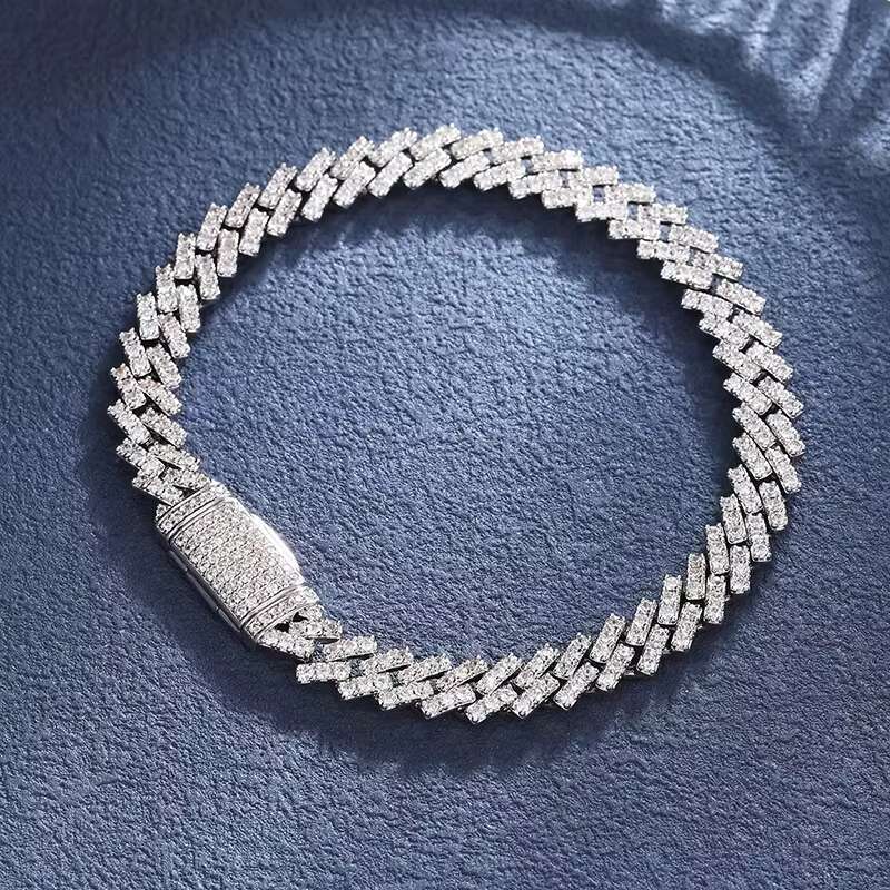 Unisex Cuban Moissanite Diamond Bracelet Necklaces 10mm 8mm 6mm Iced Out Chain 925 Silver Gold Plated Hip Hop Style Jewelry