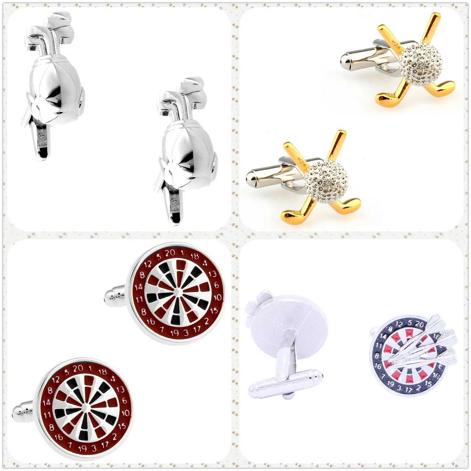 4 Styles TZG Sports Cufflinks Men Cuff Links Golf Darts 1 Pair Shipping W250606