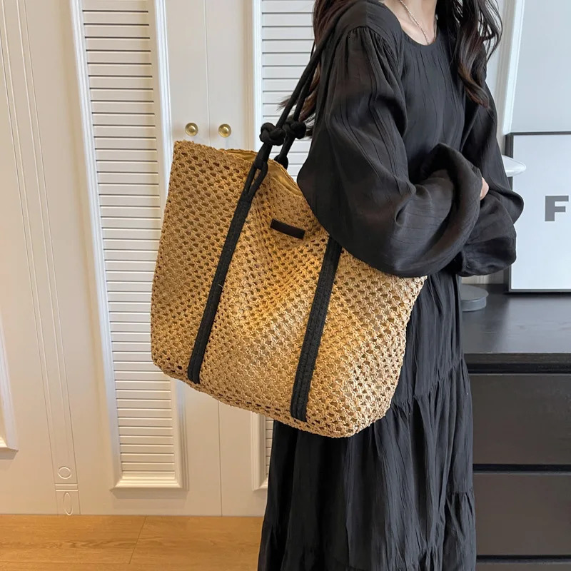 Elegant Ladies Straw Woven Handbag Women Holiday Beach Bag Casual Shopper Tote TopHandle Bags Fashion Underarm Shoulder Bags 250605