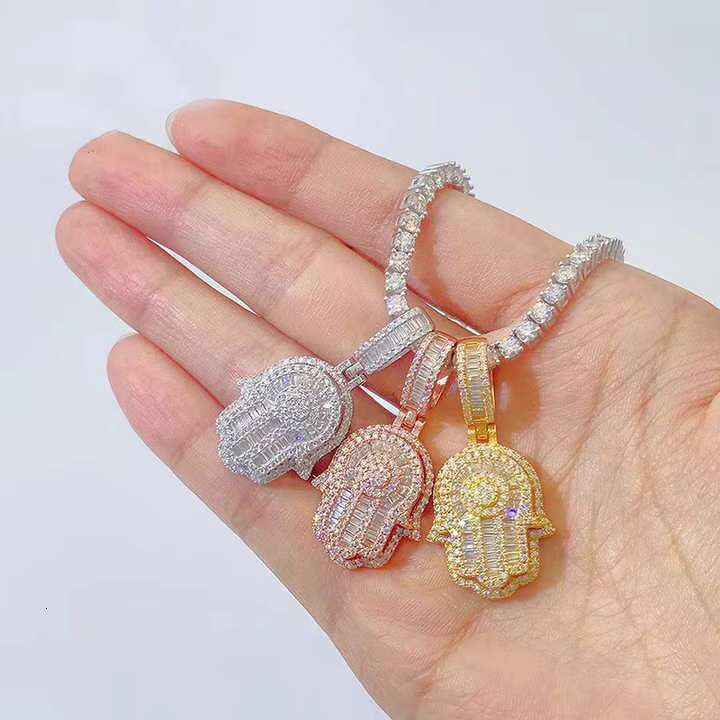 Hip Hop Hot Sale Rapper Style Jewelry Customized Iced Out Hamsa Hand Two Tone 925 Sterling Silver Vvs Moissanite Hamsa Pendant