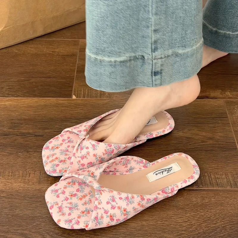 Summer Womens Beach Vacation Slippers Fashion Flower Flats Slides Party Dress Candy Color Female Shoes 250605