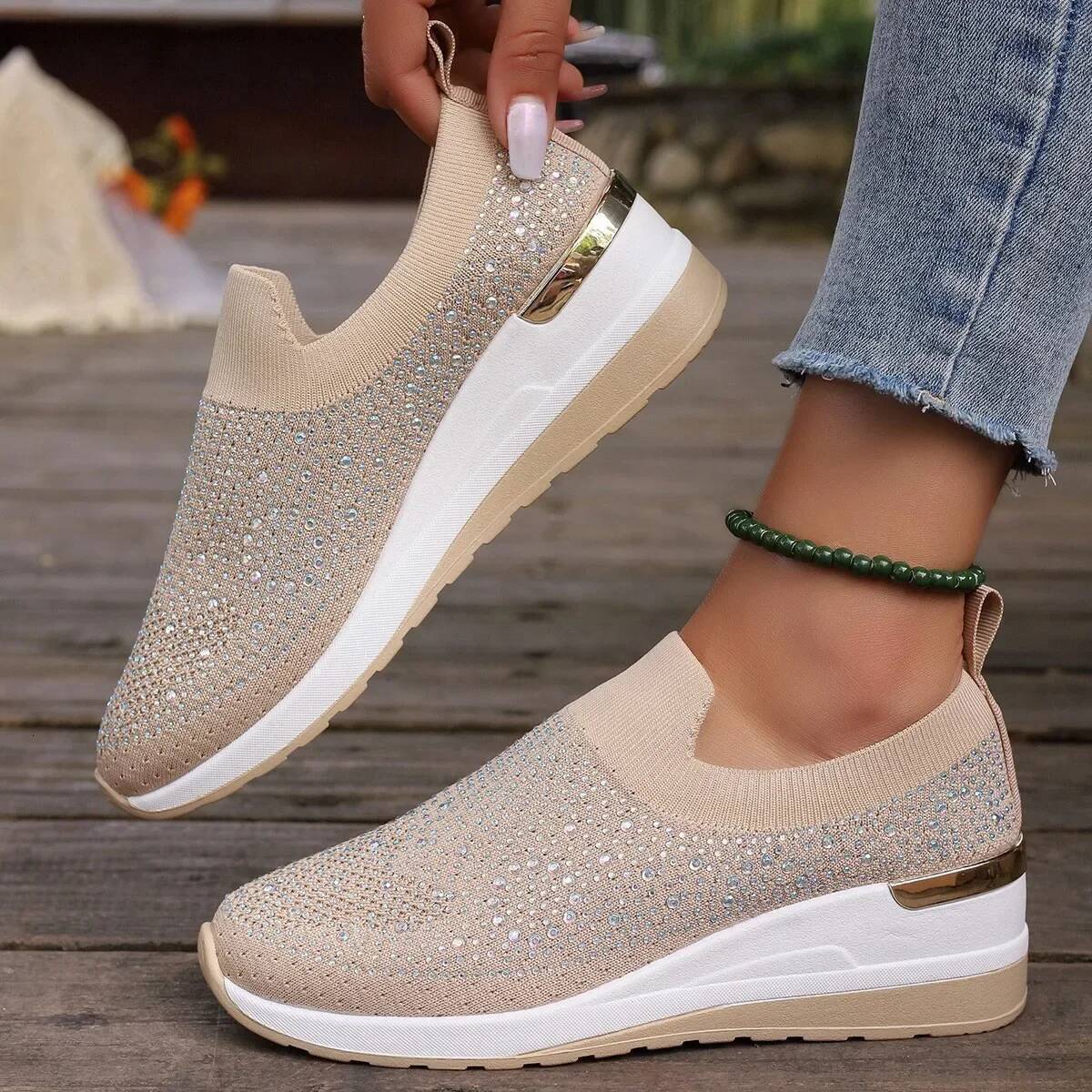 Ddmyoutdoor Women Wedges Platform Sneakers Autumn Fashion Round Toe Casual Sports Slip On Woman Non Vulcanized Shoes Plus Size Outdoor Shoes