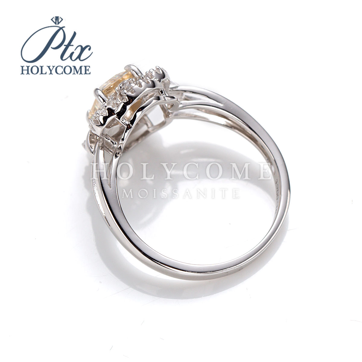 Wholesale High Quality Women Bulk Fashion Flower S925 Silver Champagne 5x7mm 1ct Luxury Emerald Cut Diamond Moissanite Ring