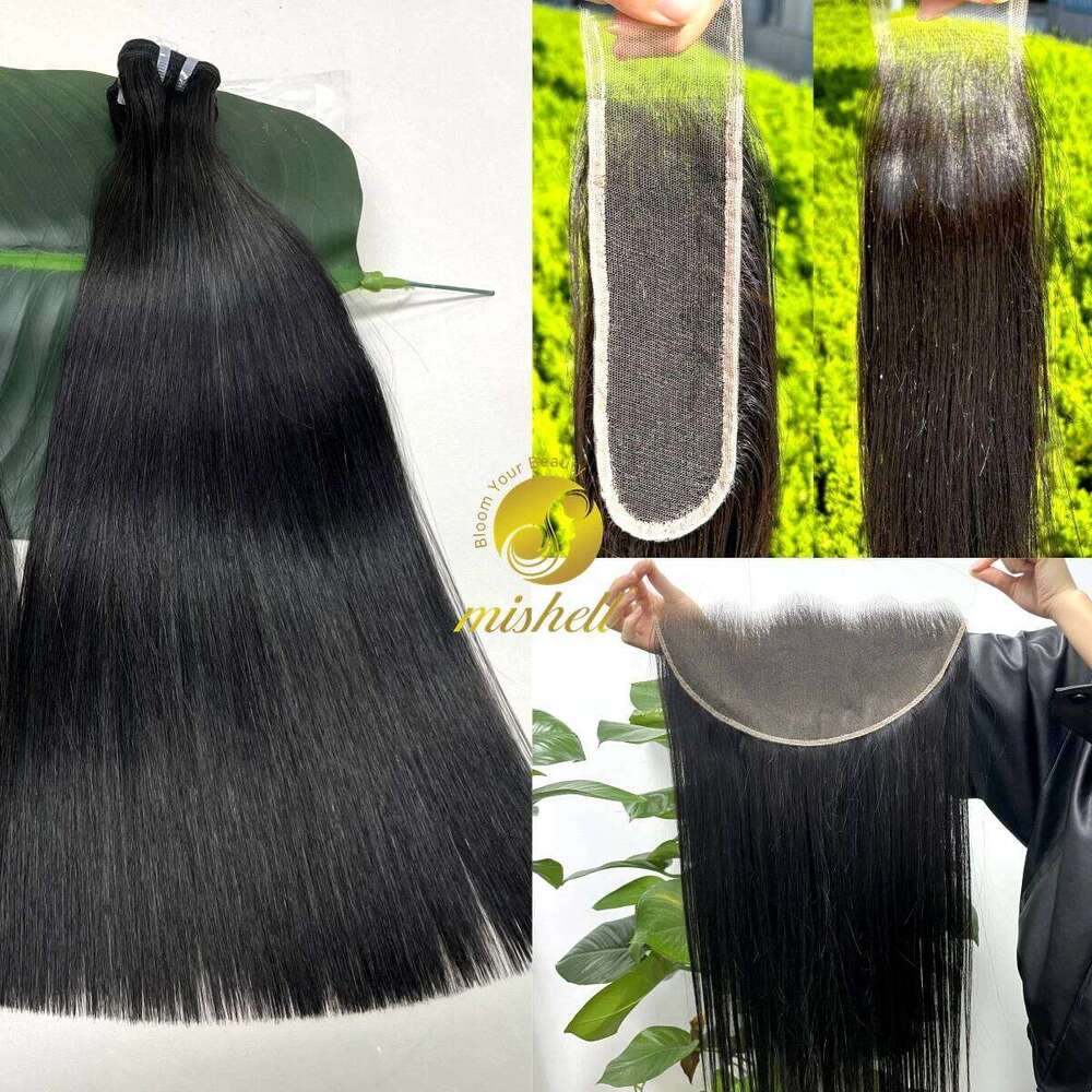 3/4+1 Double Drawn Vieamese Bone Straight Bundles 13x4 Frontal Raw Human Hair Bundle with 2x6/5x5 HD Lace Closure