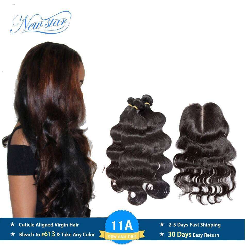 New Star Peruvian Body Wave 3 Bundles With Lace Closure 100% Unprocessed Virgin Human Hair Weave Extension And 4x4 Closures
