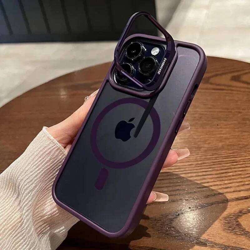 Fashion Magsafe Magnetic Phone Case For iPhone 16 15 14 13 12 11 Pro Max Plus PC Stand Holder Lens Protection Cover funda