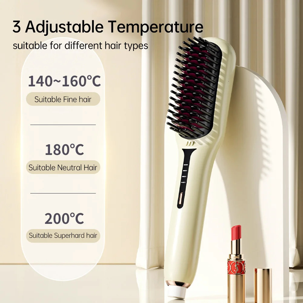 Hair Straightening Brush Negative Ion 2 In 1 Hair Straightener Heating Comb Multifunctional Hair Curler Curling Iron Stying Tool 250605