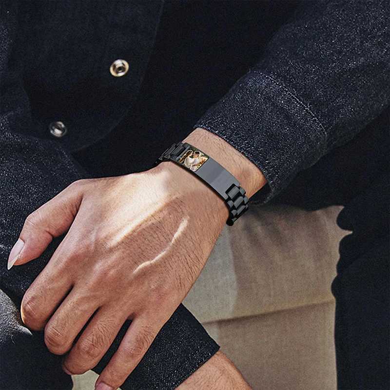 Custom Picture Text Bracelet Watch Band Stainless Steel Link Bracelet Custom Engraving Photo/Text/Name Bracelet Jewelry for Men W250606