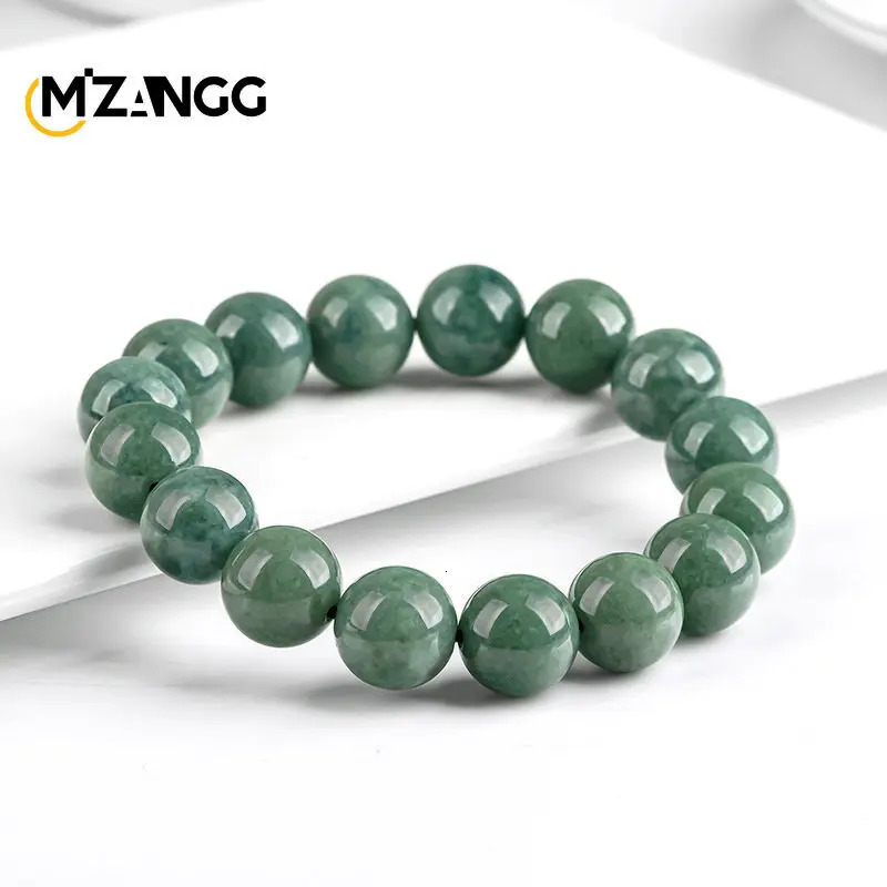 Really Natural A-grade Jadeite Bracelet Bean Green Round Beads Jade Strings Chinese Carving Men and Women Couple Hand Jewelry 250604