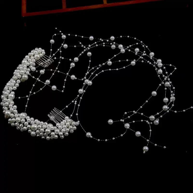 1 elegant artificial pearl hair comb with exquisite bead tassel for brides wedding dress headwear 250529