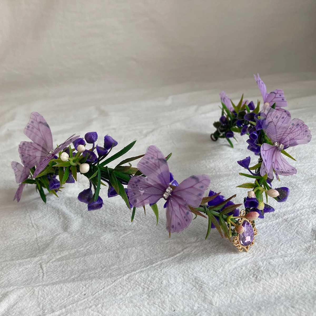 Purple Flower Headpiece - Fairy Floral Crown Woodland Elf Headband Forest Wreath Elven Tiara for Renaissance Cosplay Wedding Z250605