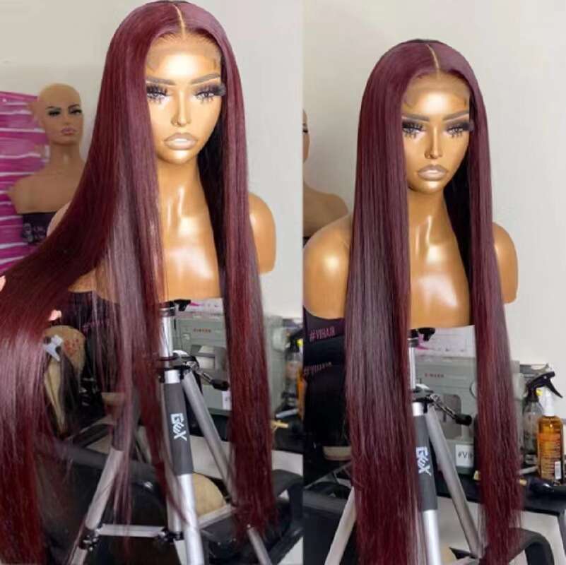Front Lace Long Hair Pre Plucked Silky Straight 99J Burgundy Wig