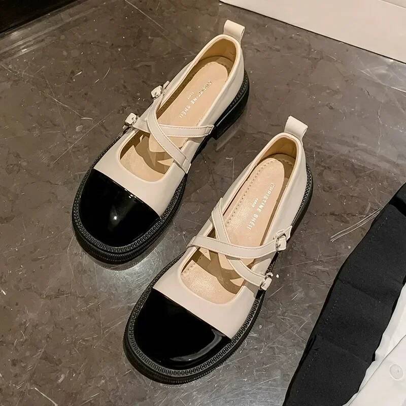 Ddmyoutdoor Mary Jane Women S Autumn New Leathe French Single Buckle Flat Platform Comfort Non Slip Round Toe Shoes Outdoor Shoes