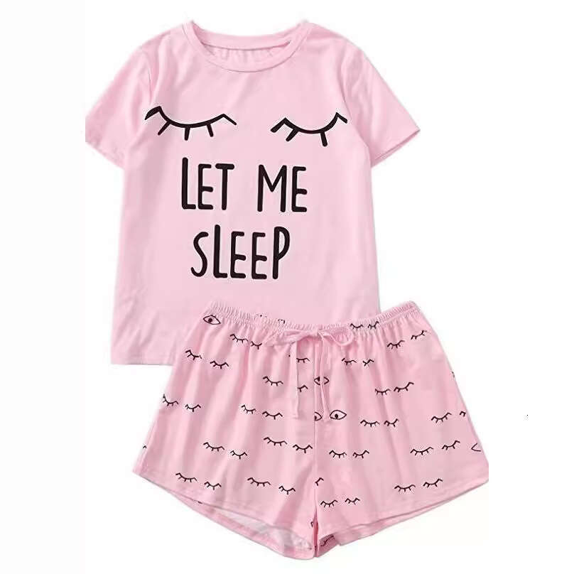 Short Sleeve T-Shirt LET ME Sleep Personality Fashion Homewear Set B5