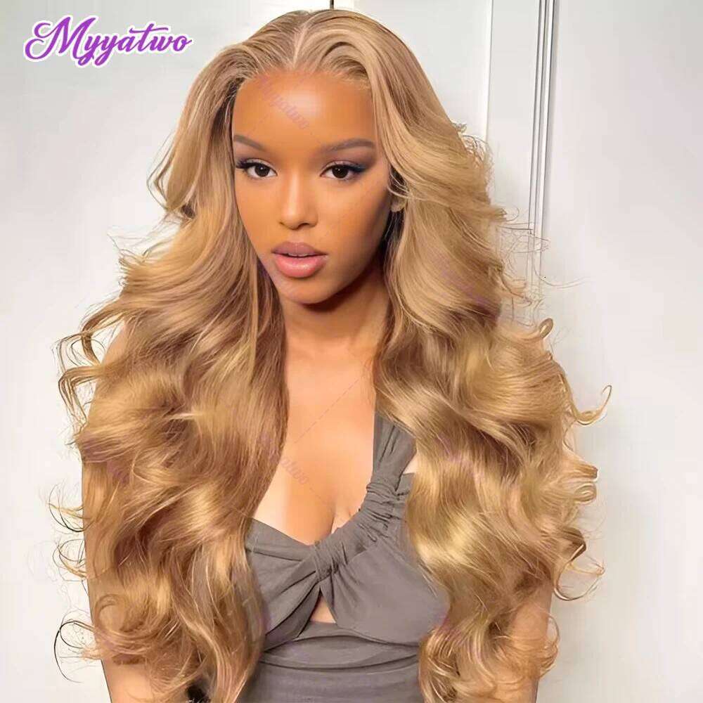 Brazilian #27 Honey Blonde 30 Inch Body Wave 13x4 Front Human Hair Wig 13x6 HD Transparent Lace Frontal Wigs 200% For Women