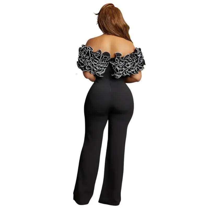 African Clothes for Women Summer Elegant Short Sleeve White Black Party Evening Long Jumpsuit Outfits Dashiki Africa Clothing